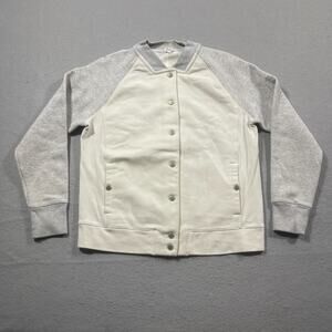 Under Armour Womens Medium‎  Varsity Fleece Bomber Sweatshirt Ivory Gray